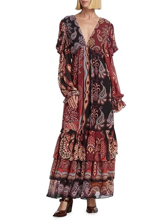 FARM Rio Dresses & Skirts - Farm Rio Boho Paisley V-Neck Maxi Dress in Burgundy